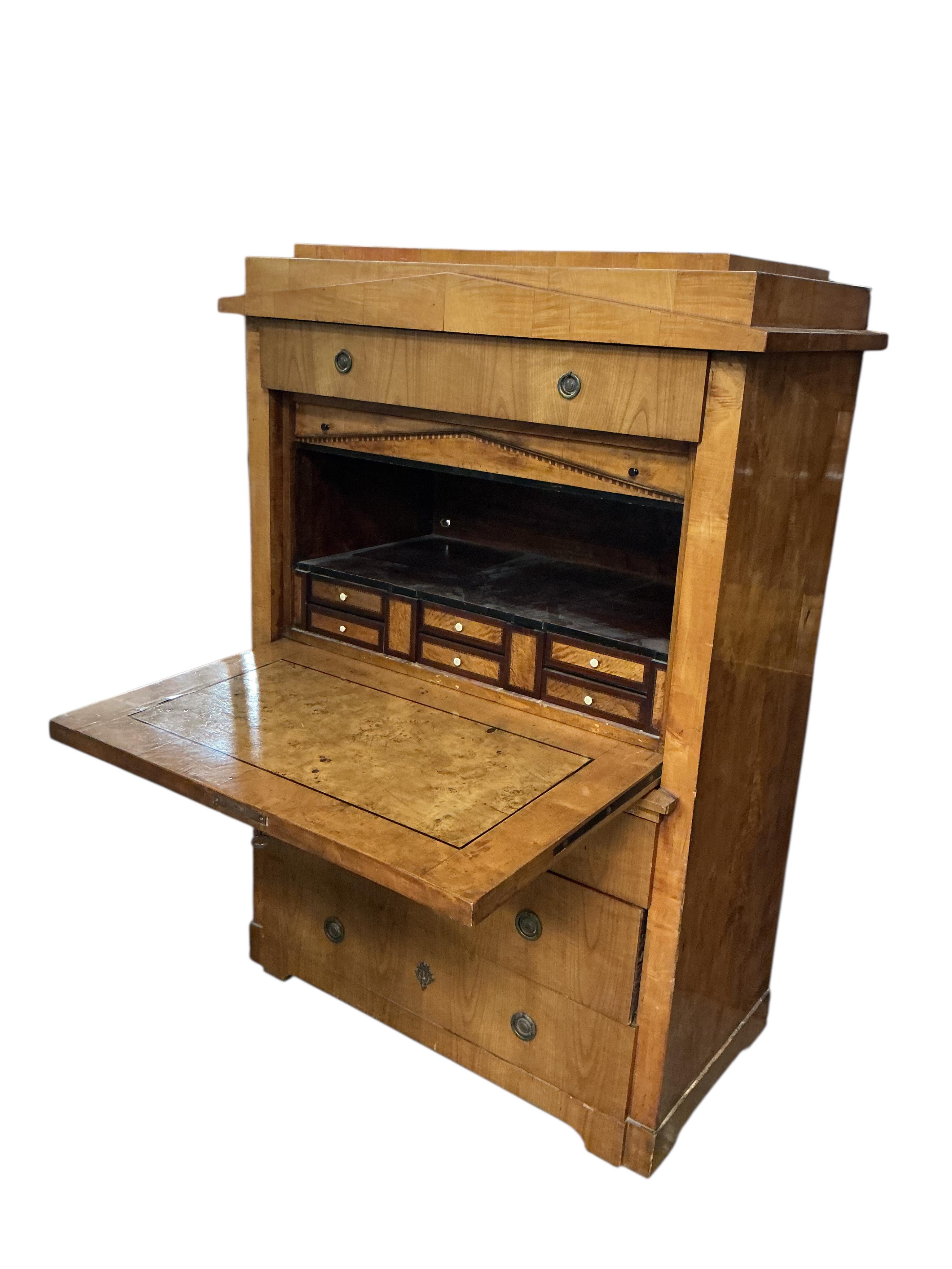 A 19th century Biedermeier cherry secretaire en abattant, width 106cm, depth 56cm, height 150cm